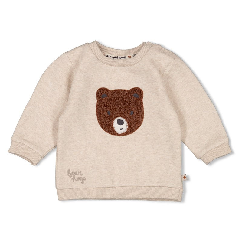Niedlicher warmer Sweater in Taupe Melange mit appliziertem Bär