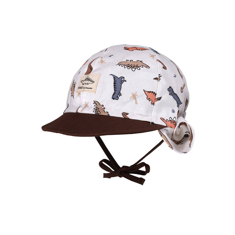 Niedliche Sonnenmütze mit Dinosauriern umd braunem Schild, Nackenschutz zum einrollen