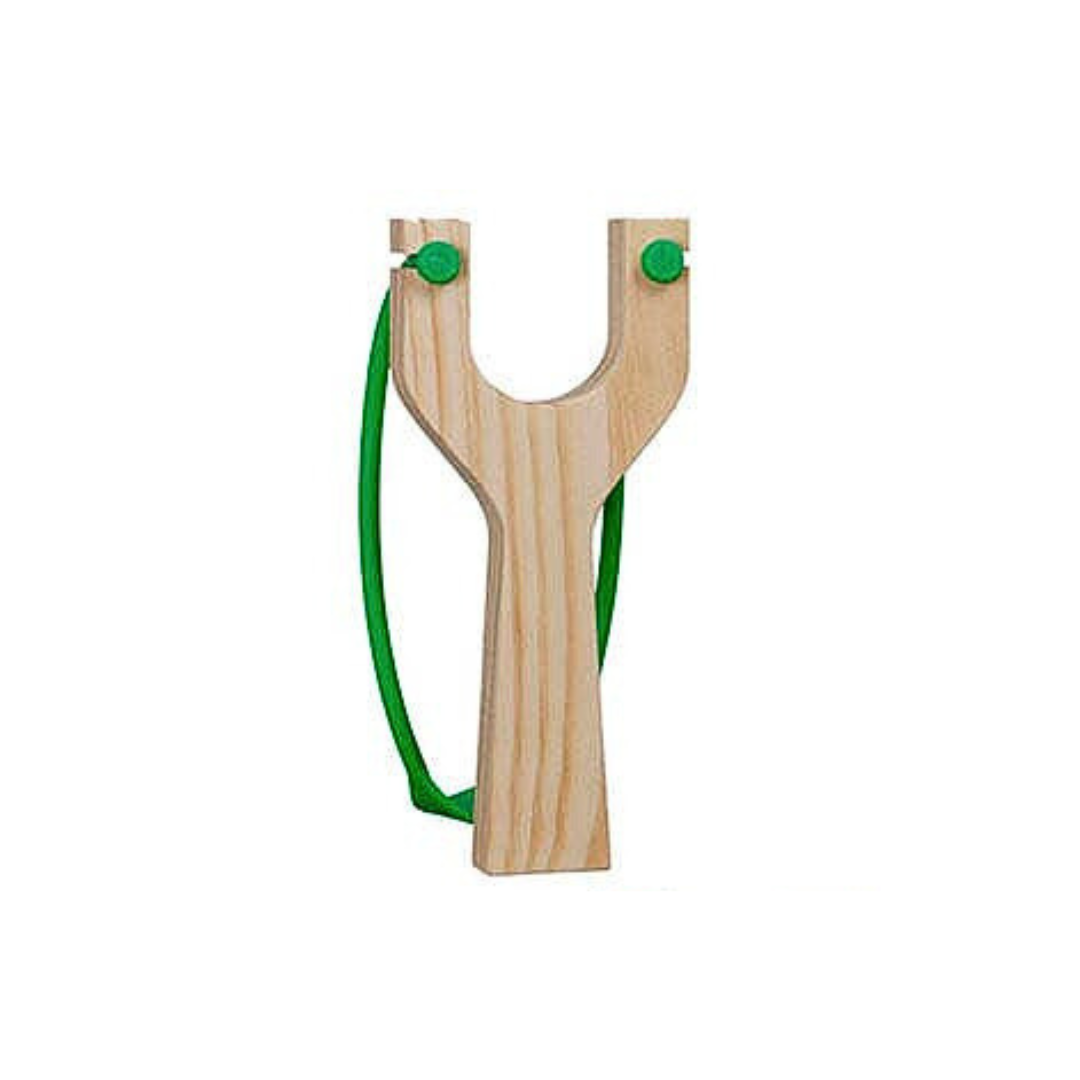 Steinschleuder aus Holz mit buntem Gummi, grün
