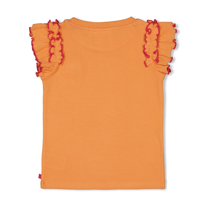 Geripptes T-Shirt aus Bio-Baumwolle mit Rüschen in orange