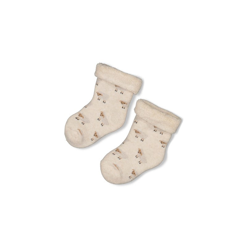 Süße Babysocken in creme mit All-Over-Print mit niedlichen kleinen Schafen und mit kuscheligem Umschlagbund
