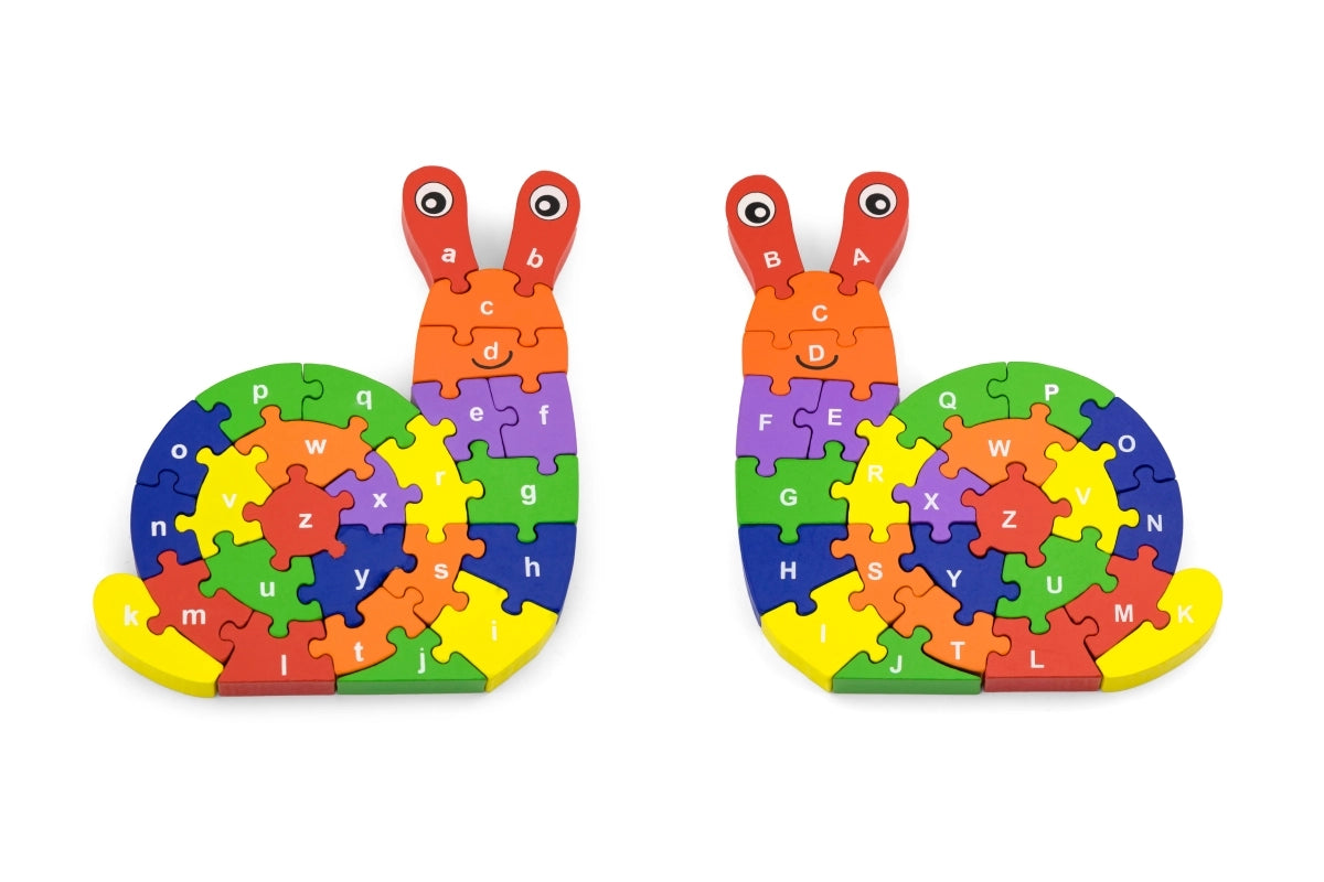 Lehrreiches buntes Schnecken Puzzle mit Groß- und Kleinbuchstaben