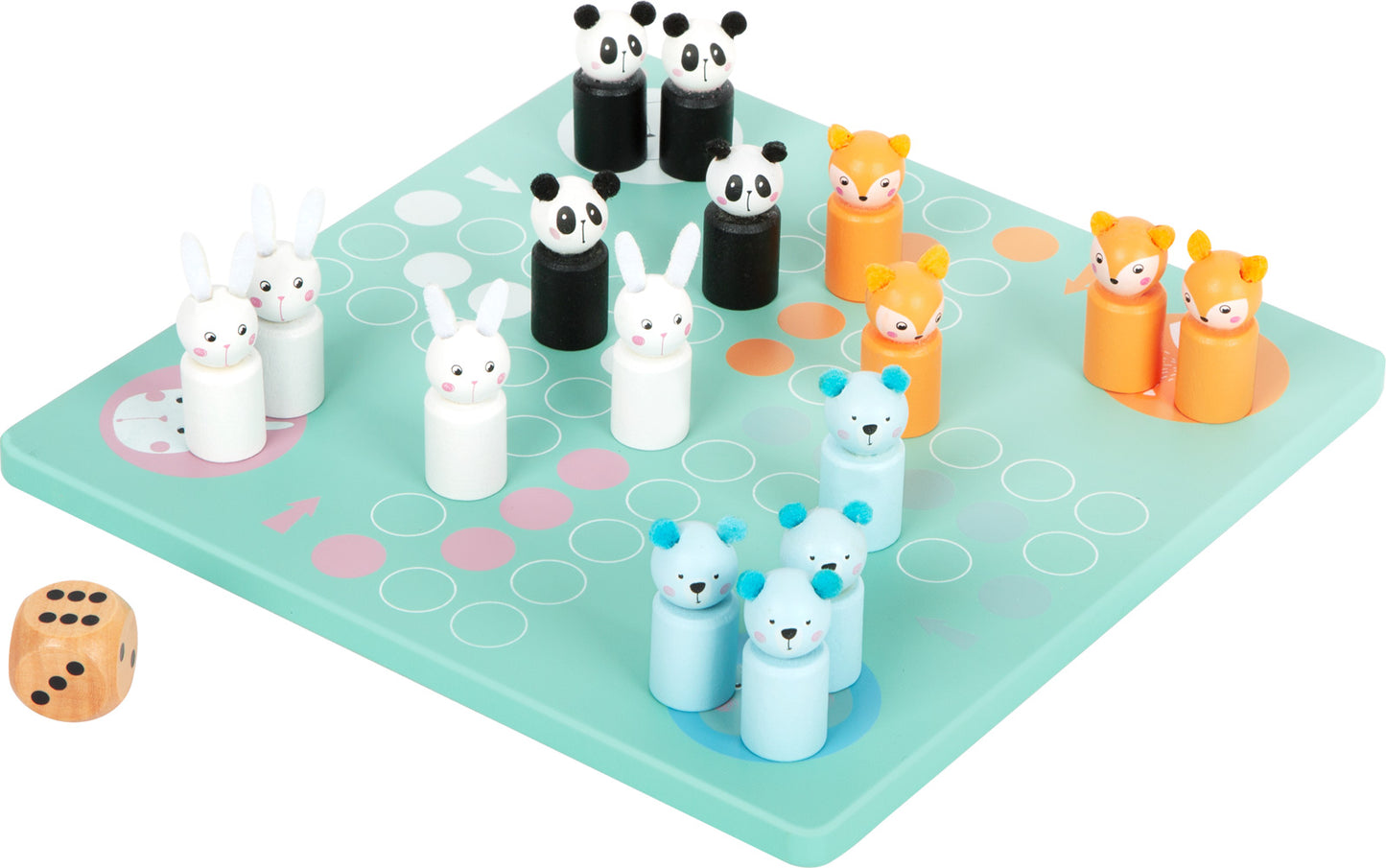 Schönes Mensch ärger dich nicht Spiel aus Holz mit Tierfiguren
