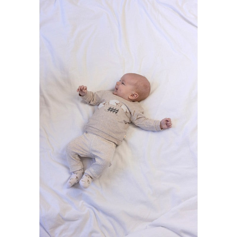 Süßer Sweater in Taupe Melange mit Schaf Print und bequemen Bündchen, aus Bio-Baumwolle