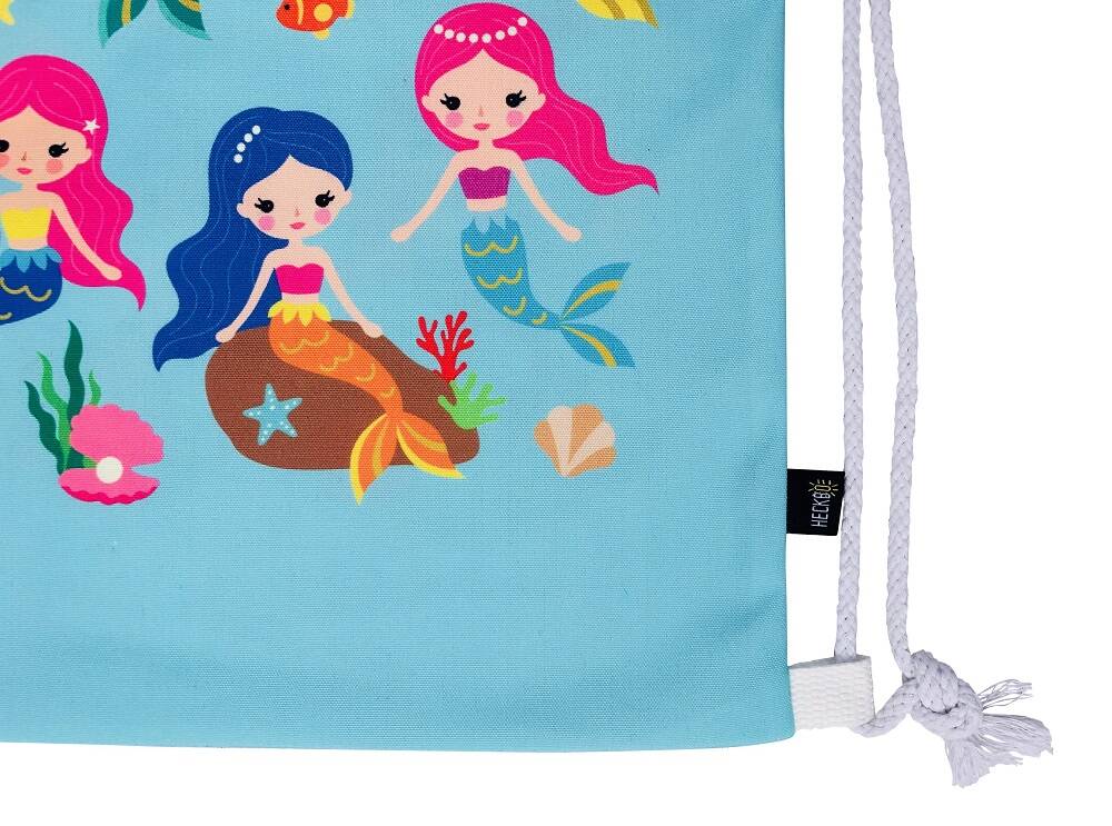 Toller türkiser Kinderturnbeutel von Heckbo mit Meerjungfrauen
