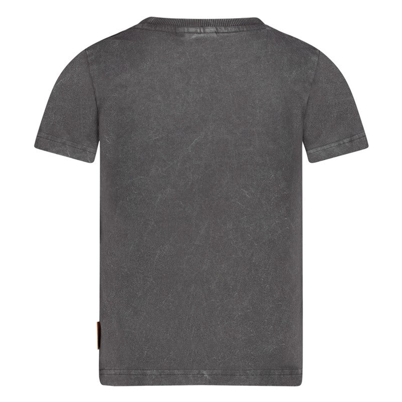 Hochwertiges T-Shirt aus Bio-Baumwolle in Anthrazit mit fröhlichem Aufdruck mit Leopard, Palme und Gitarre