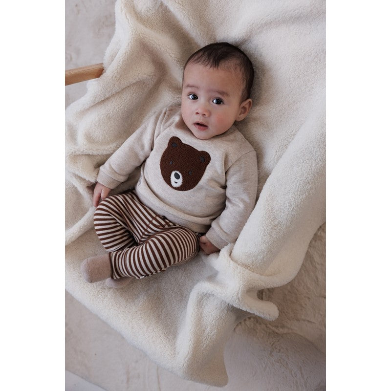 Niedlicher warmer Sweater in Taupe Melange mit appliziertem Bär