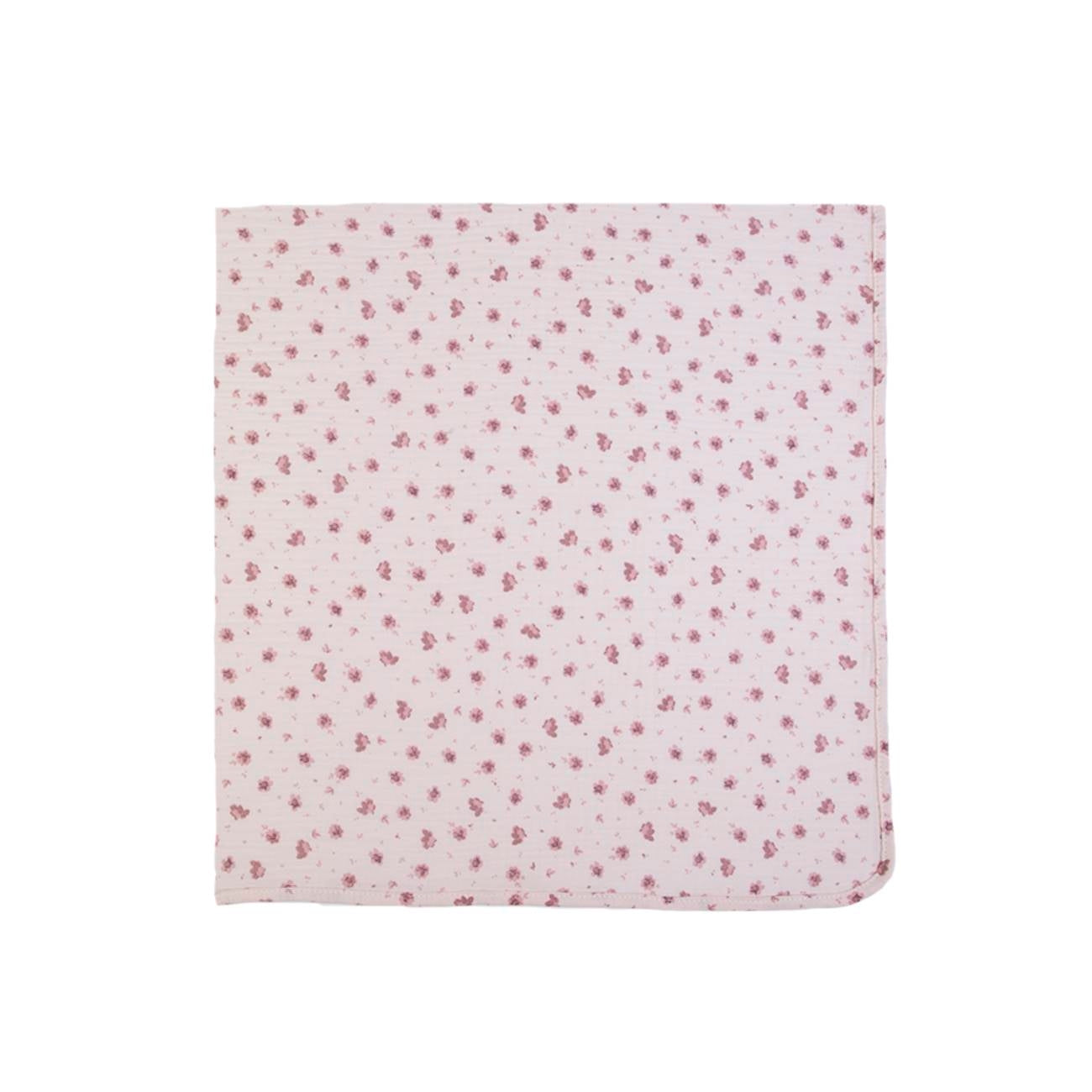 Schöne, leichte Babydecke aus Musselin mit Blumenmuster in zartem rosa