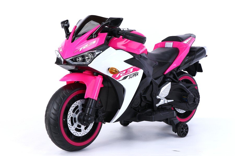 Das schnittige Motorrad in pink ist ein echter Hingucker und perfekt für alle Mädchen, die super cool durch die Gegend cruisen wollen!