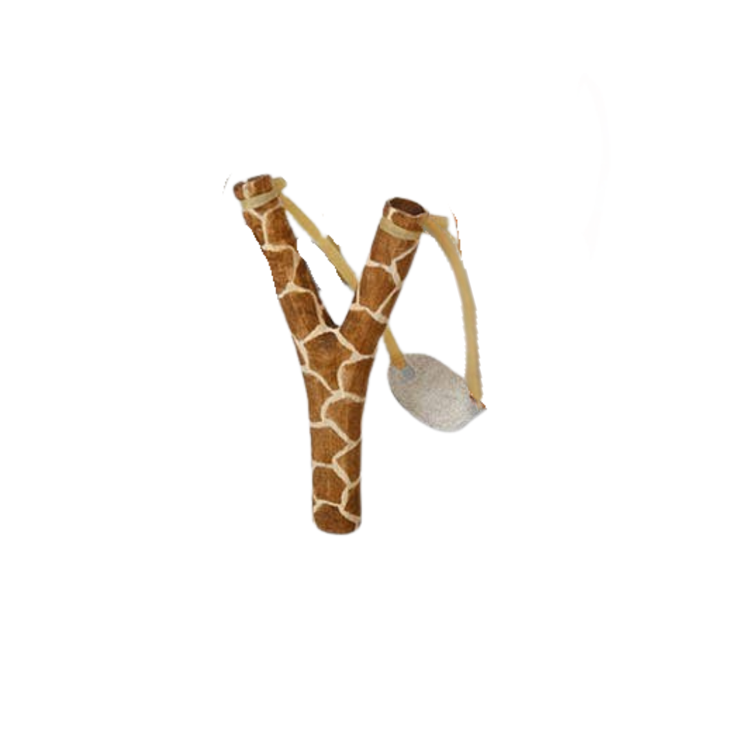 Steinschleuder aus Holz in braun mit Giraffen-Muster