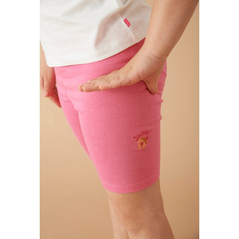 Rosa Biker Shorts für Mädchen in rosa mit goldenem Glitzerbund aus Bio-Baumwolle