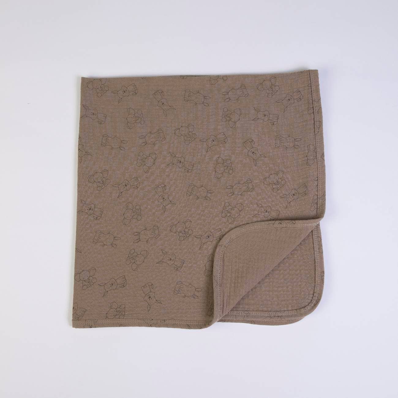 Schöne, leichte Babydecke aus Musselin mit niedlichen Tieren in braun