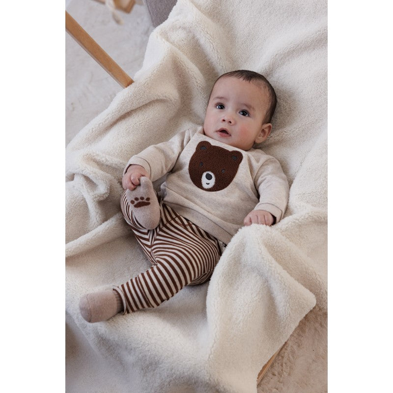 Niedlicher warmer Sweater in Taupe Melange mit appliziertem Bär