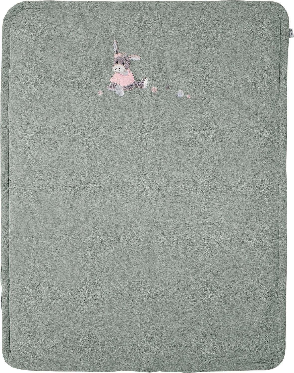 Wattierte Babydecke in meliertem grau mit hochwertiger Applikation von Esel Emmi