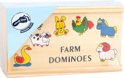 Ein Klassiker: das schöne Domino-Spiel aus Holz mit den bunten Farm-Tieren darauf