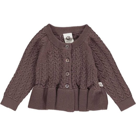 Schöne, verspielte Strickjacke für Mädchen in dunkel lila aus Bio-Baumwolle