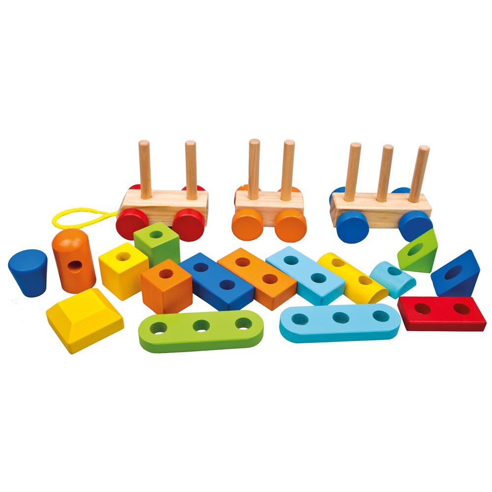 Bunter Holz-Zug zum Zusammenstecken und Ziehen - ein Klassiker im Kinderzimmer