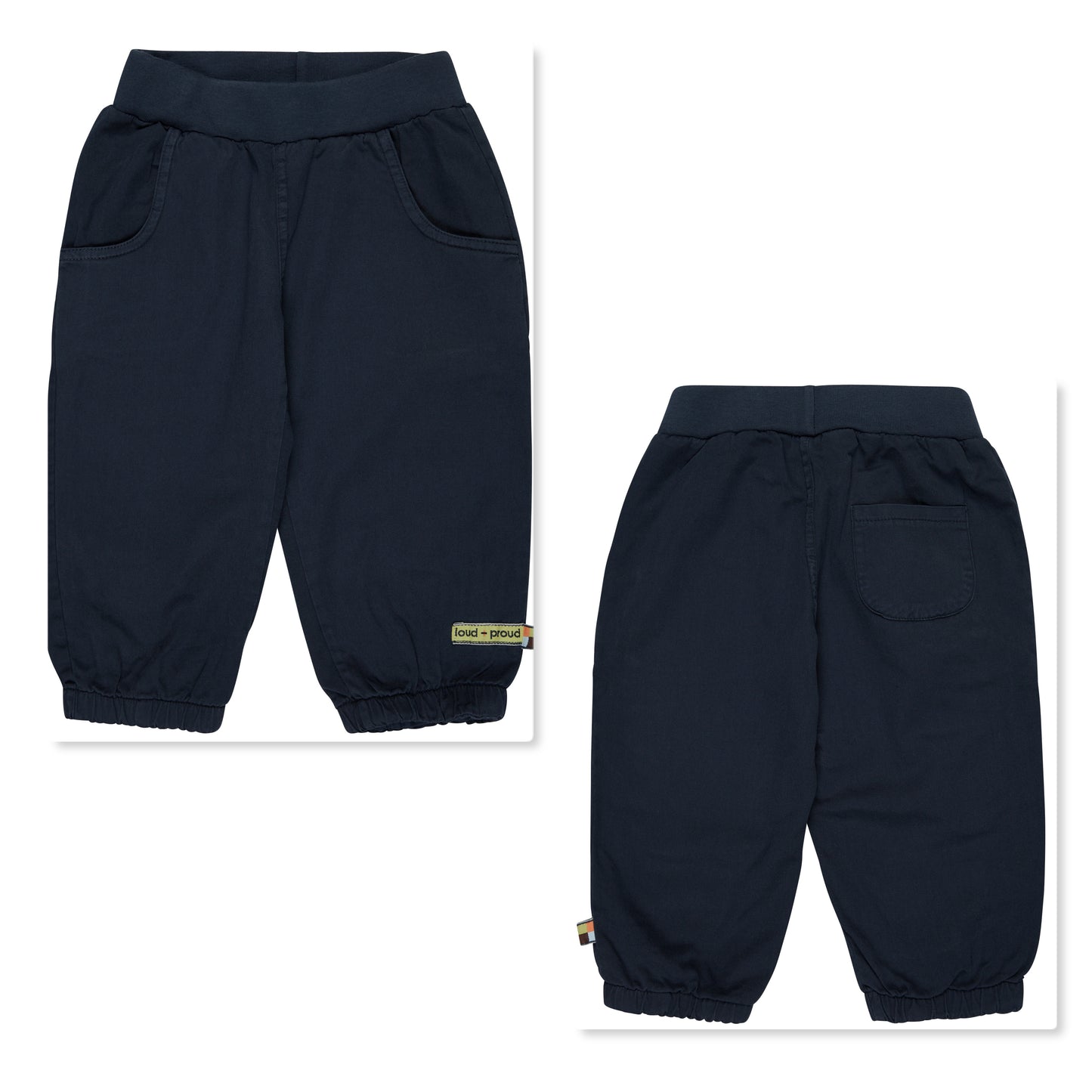 Schöne lange Hose von Loud + Proud aus weichem Twill, innen mit Jerseyfutter in dunkelblau