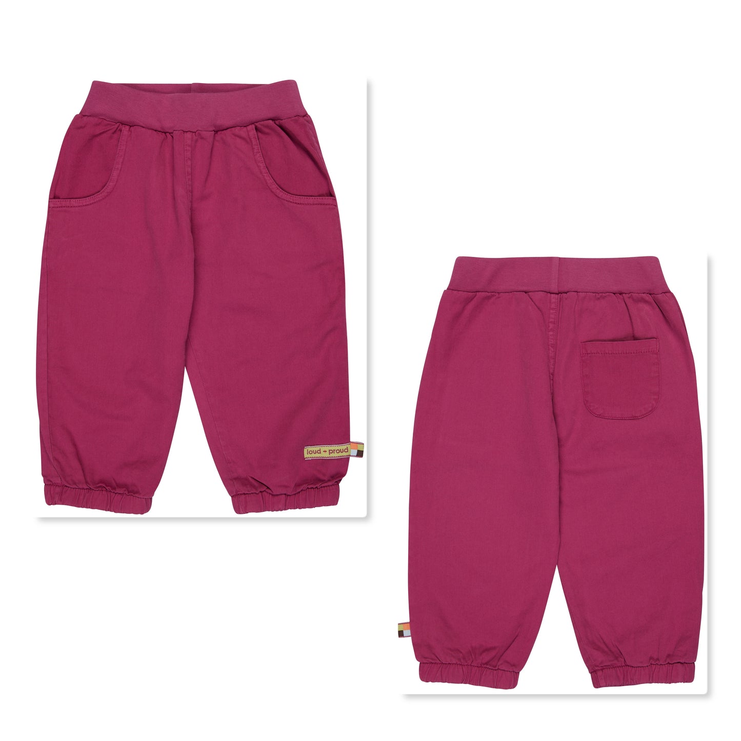 Schöne lange Hose von Loud + Proud aus weichem Twill, innen mit Jerseyfutter in pink