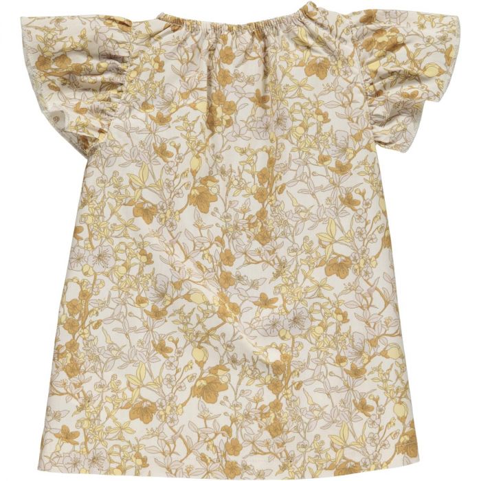 Schönes hochwertiges Sommerkleid mit Blumen in buttercream