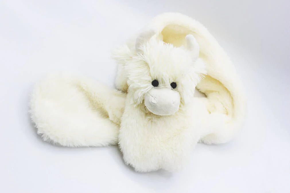 Flauschiger Steck-Schal mit niedlichem Kuh Kopf in weiß