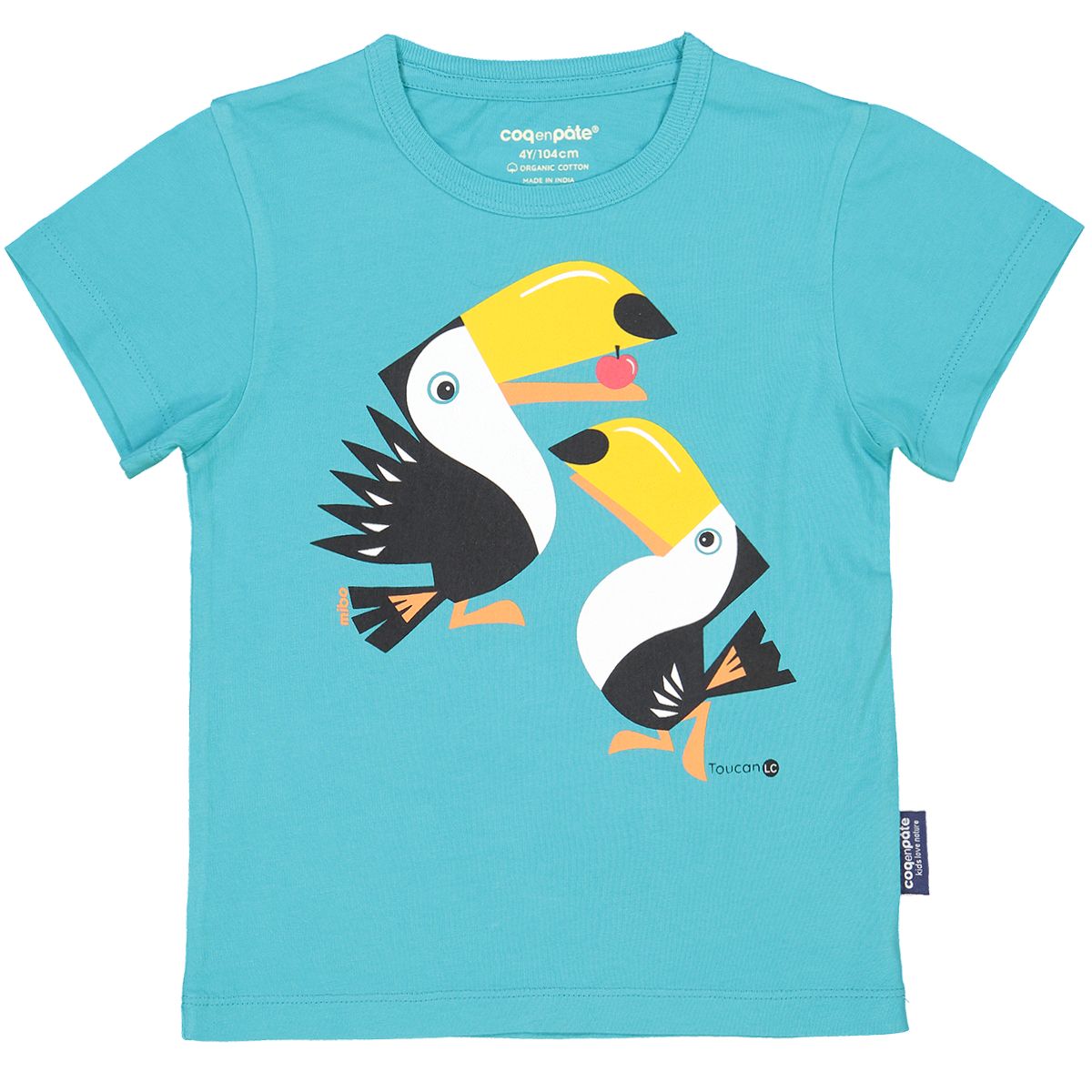 Nachhaltiges T-Shirt aus Bio-Baumwolle in Blau mit Tucan
