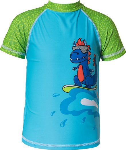 Tolles UV-Schutz Badeset in grün und blau mit coolem surfenden Dino