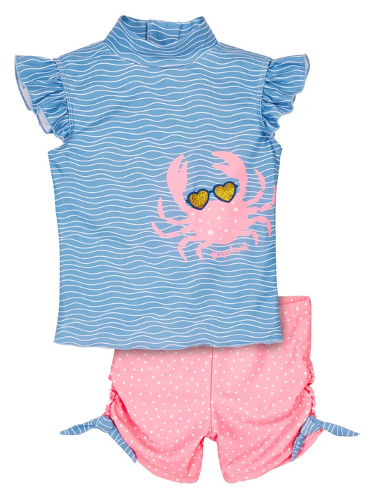 Süßes Bade-Set in hellblau und rosa mit dem niedlichen Krebs mit UV-Schutz