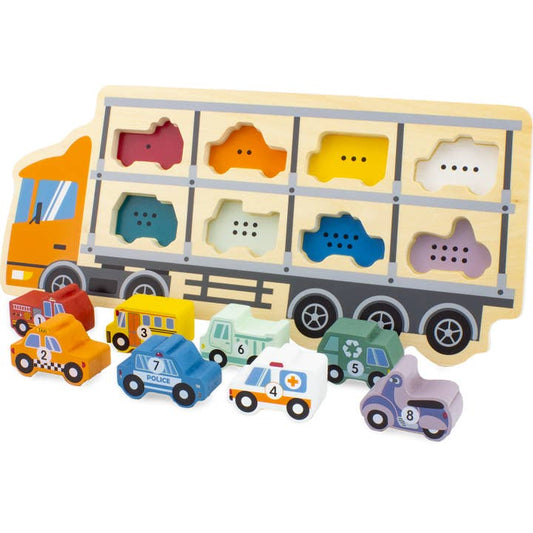 Schönes hochwertiges Holz-Puzzle mit 8 verschiedenen Fahrzeugen zum Spielen und Puzzlen