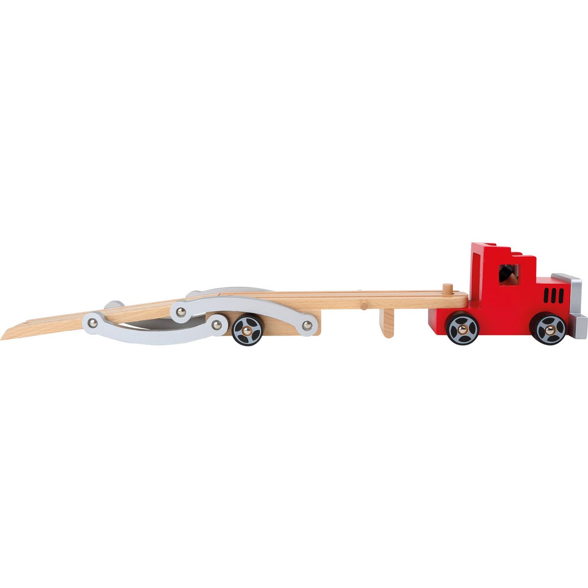 Massiver Autotransporter aus Holz mit 4 Autos im Rennwagen-Design 