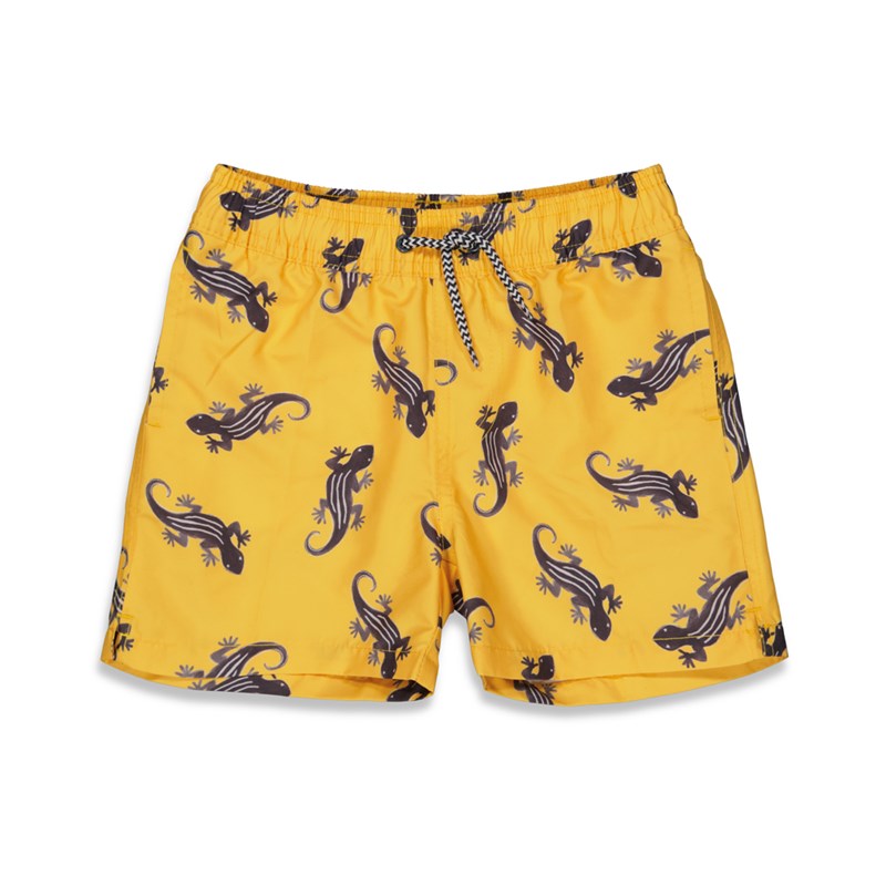 Schöne gelbe Badehose mit Geckos und praktischem Kordelzug 