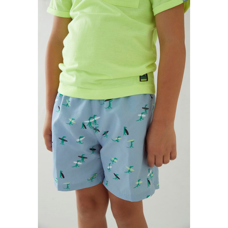 Badeshorts "Gone Surfing" in hellblau mit coolen surfenden Krokodilen 