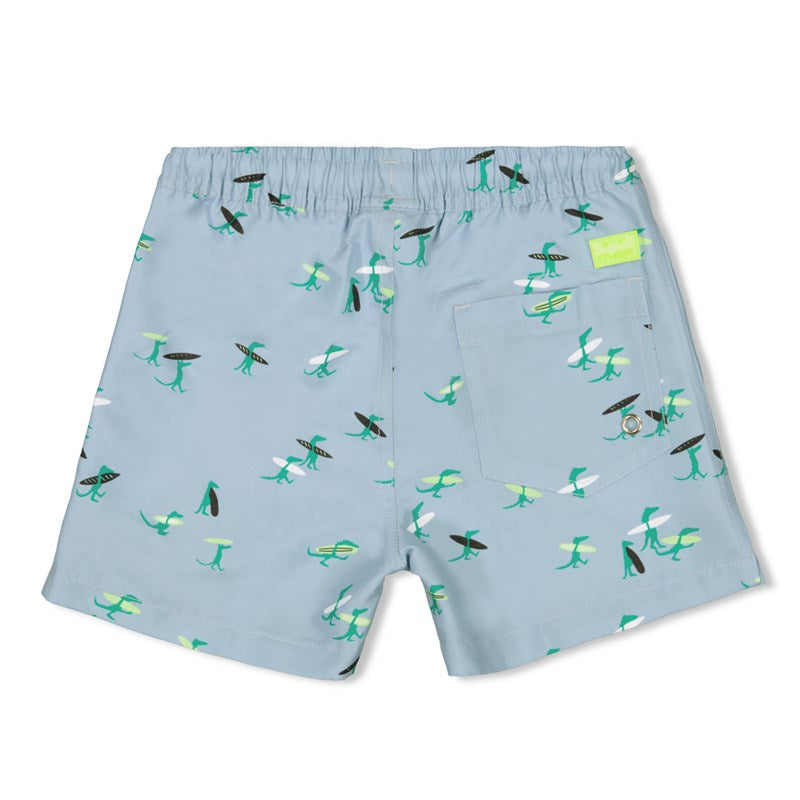Badeshorts "Gone Surfing" in hellblau mit coolen surfenden Krokodilen 