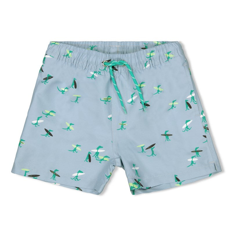 Badeshorts "Gone Surfing" in hellblau mit coolen surfenden Krokodilen 