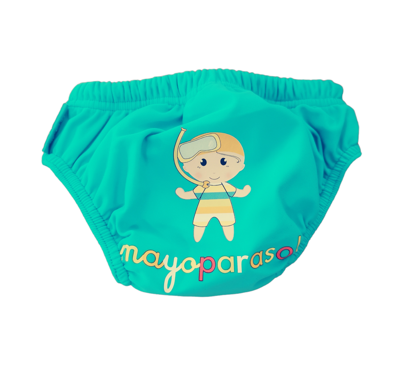 Praktische Schwimmwindel in türkis mit dem kleinen Taucher aufvdem Popo, mit UV-Schutz