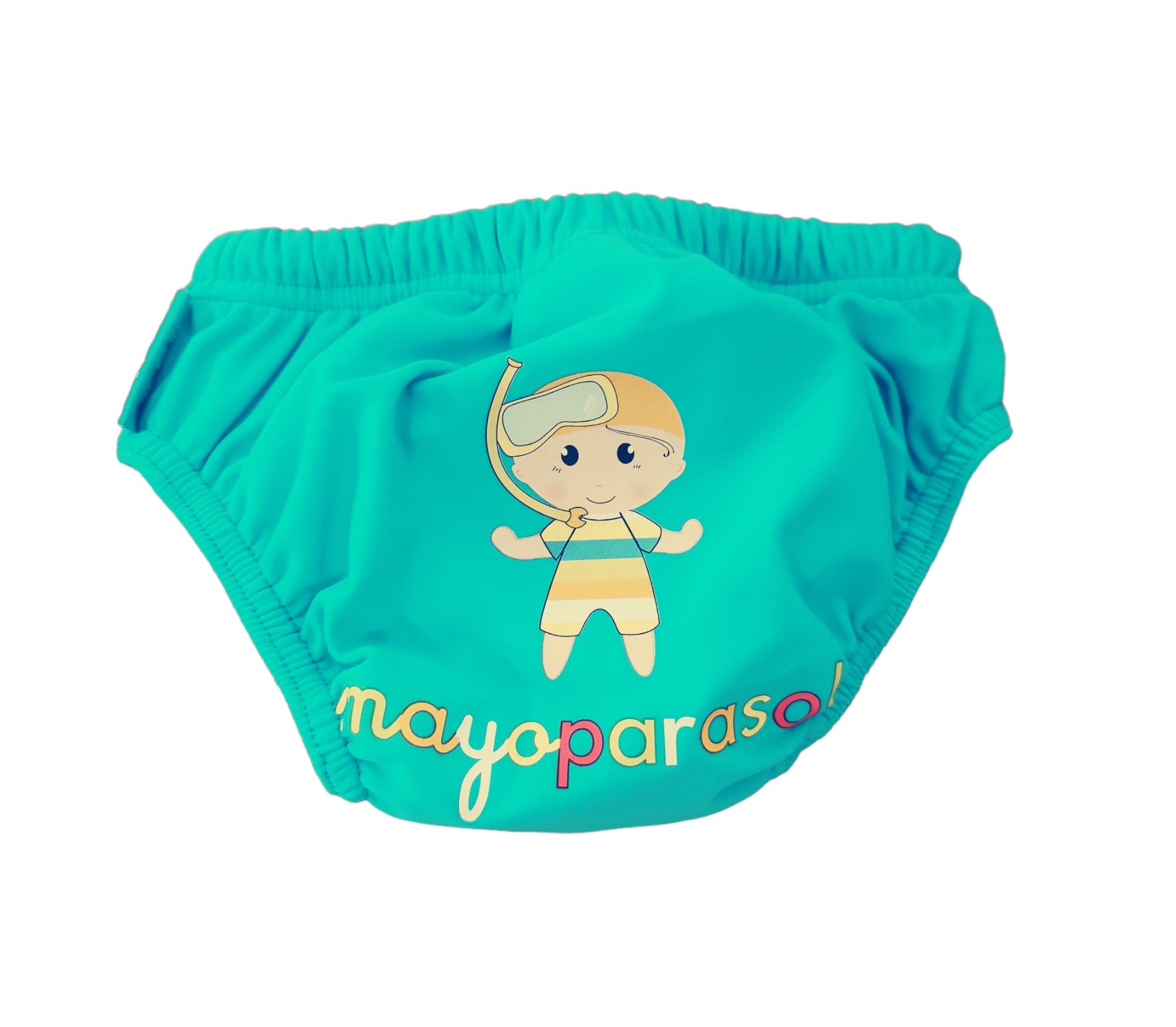 Praktische Schwimmwindel in türkis mit dem kleinen Taucher aufvdem Popo, mit UV-Schutz