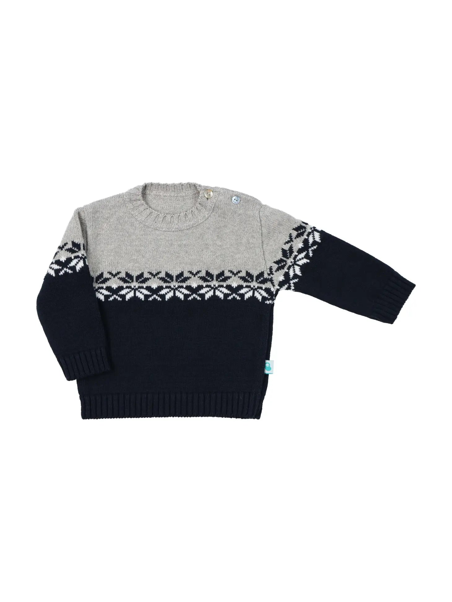 Schöner Winterpulli aus Baumwolle in blau, grau und weiß