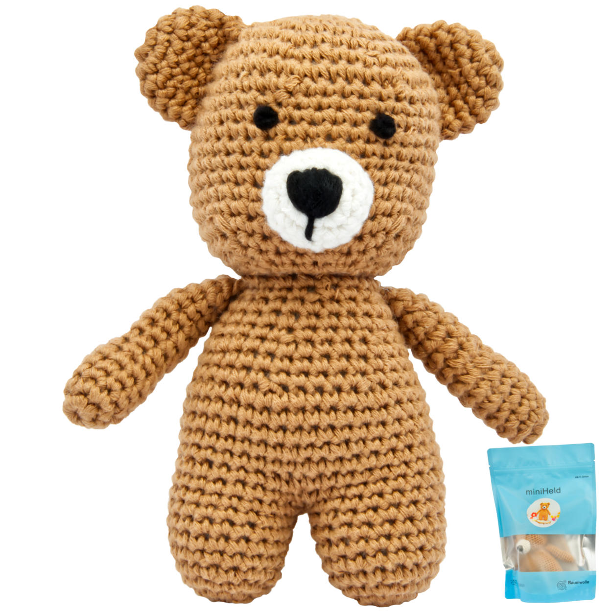 Süßer kleiner  gestrickter Bär in braun zum Liebhaben und Knuddeln.
