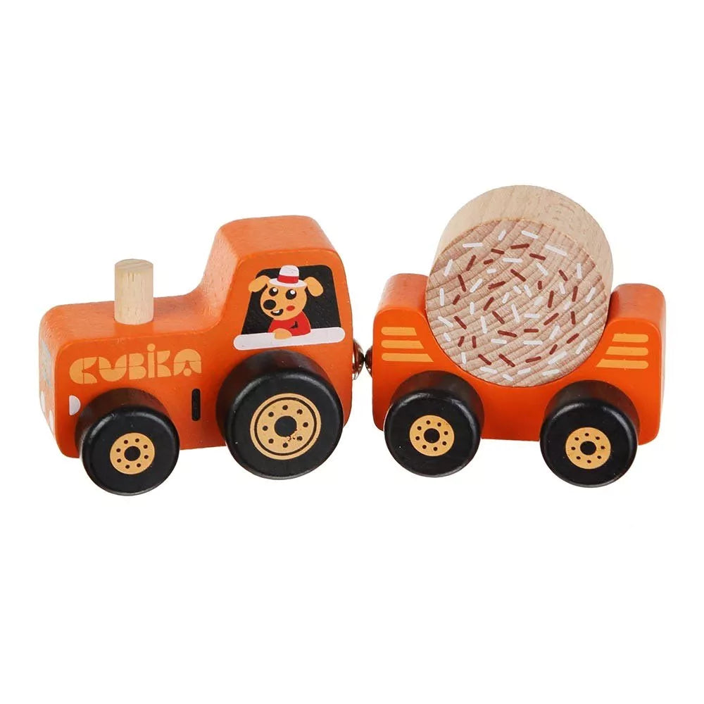 Holz-Traktor mit Anhänger und Heuballen von Cubika