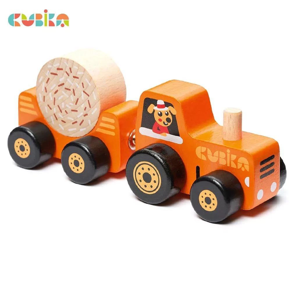 Holz-Traktor mit Anhänger und Heuballen von Cubika