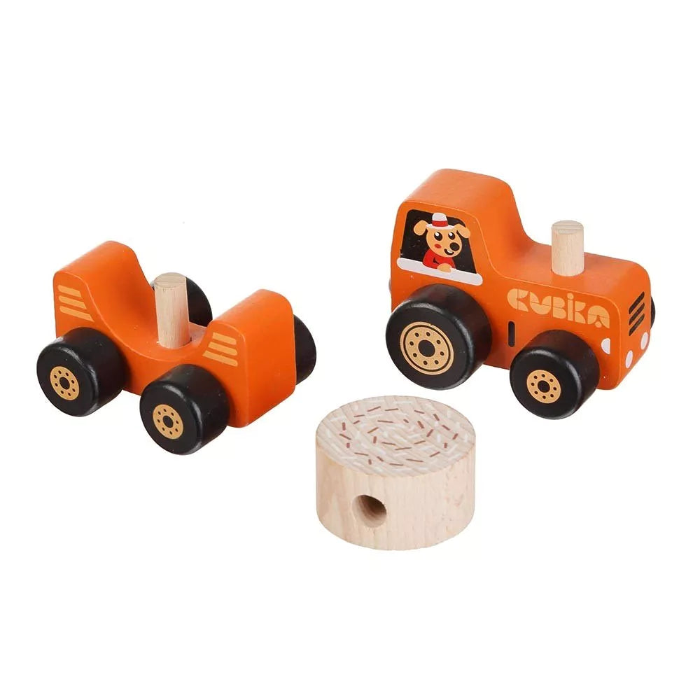 Holz-Traktor mit Anhänger und Heuballen von Cubika