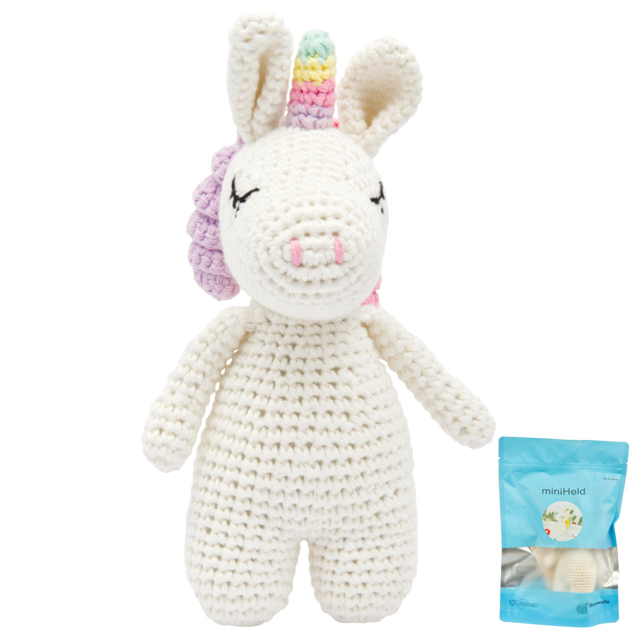 Süßes Einhorn mit bunten Locken, von Hand gehäkelt, perfektes Geschenk für kleine und grosse Mädchen 