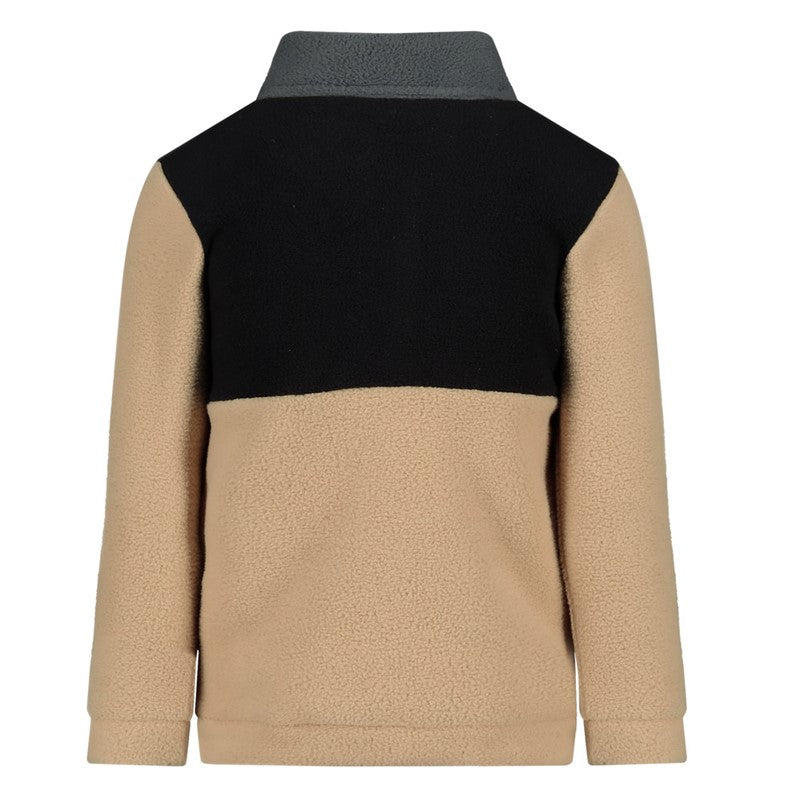 Warmer und kuschliger Fleece Sweater in beige und schwarz mit Taschen und Reißverschluss am Kragen