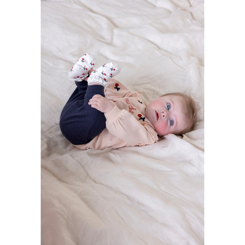 Leichte gerippte Hose mit Schleife in dunkelblau aus Bio-Baumwolle 