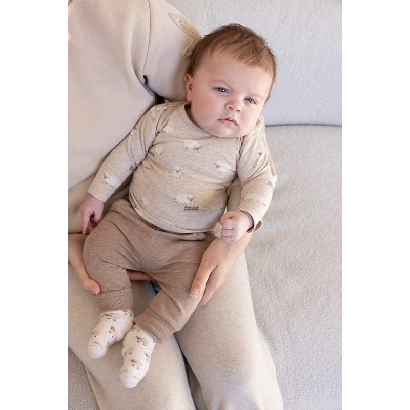 Weiche, bequeme Hose aus Bio Baumwolle in Braun Melange mit Umschlagbund und Bündchen an den Beinen 