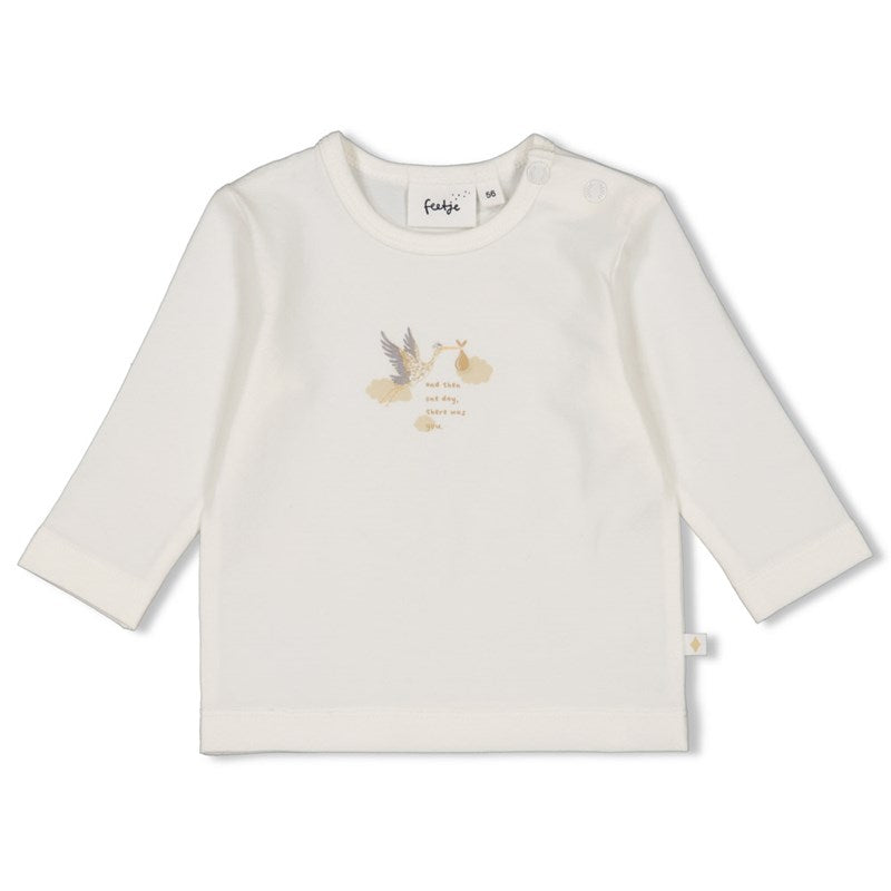 Hochwertiges Baby-Longsleeve mit Storch in offwhite