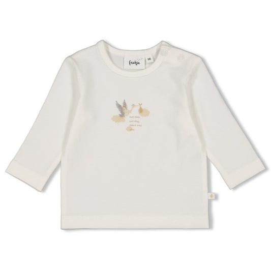 Hochwertiges Baby-Longsleeve mit Storch in offwhite