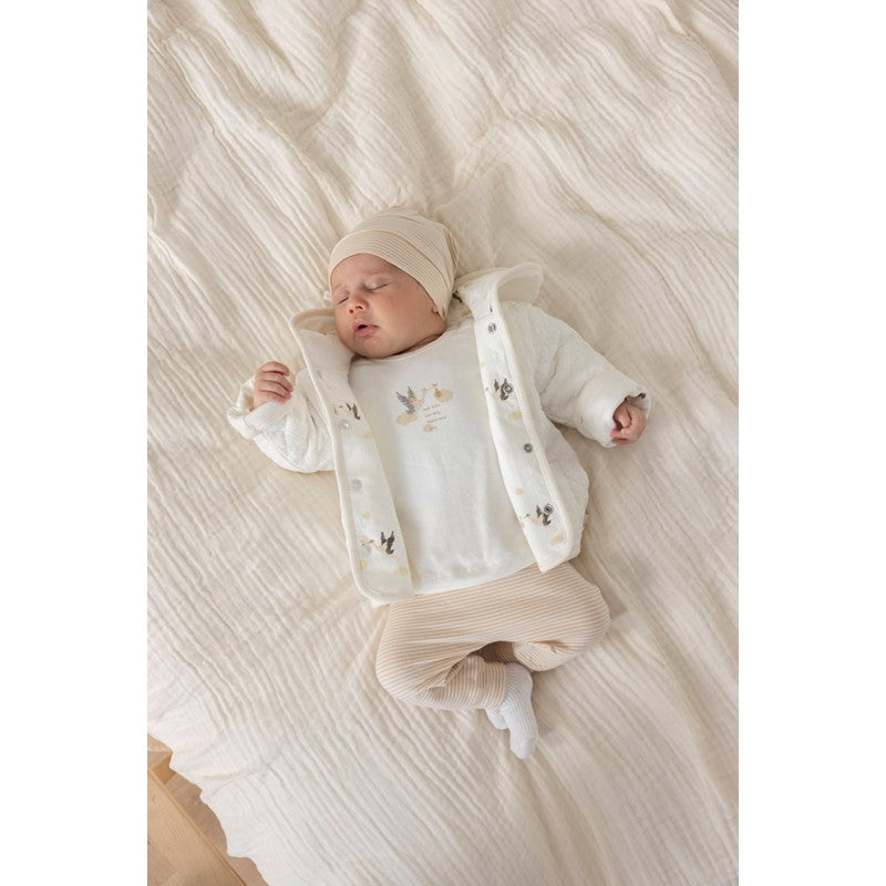 Hochwertiges Baby-Longsleeve mit Storch in offwhite