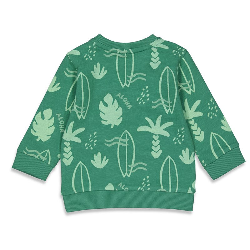 Cooles Shirt in grün mit Surfbrettern und Palmen von Feetje