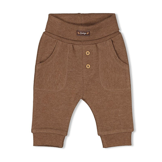 Niedliche gerippte Hose mit Umschlagbund und süßen Details in Braun Melange 